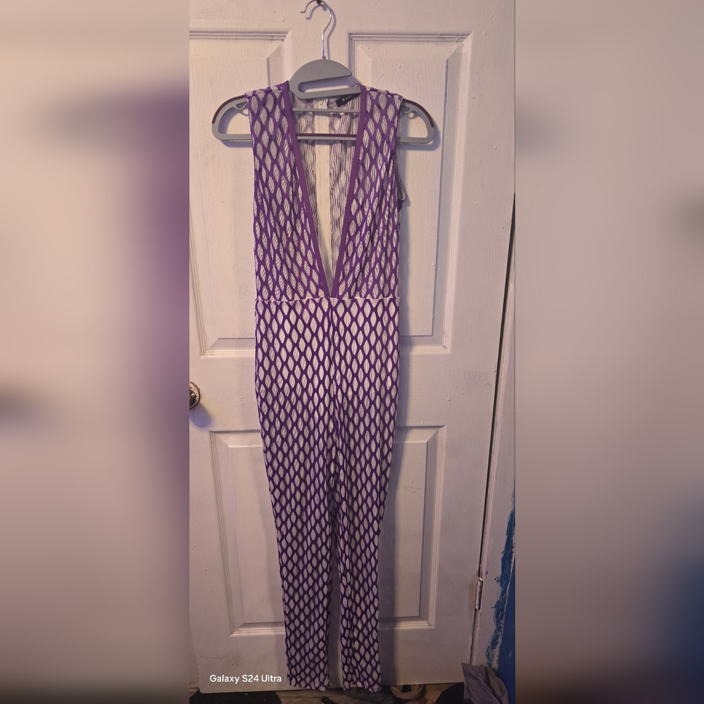 Vibrant Purple Fishnet Jumpsuit